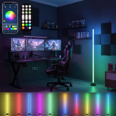 Obrázek produktu pro Inteligentní LED stojací lampa černá, 1,2m RGB stojící lampa rohová lampa Alexa Stojací lampa obývací pokoj stmívatelná pro herny ložnice party herní dekorace