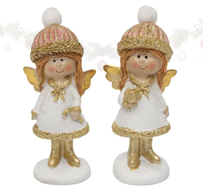 Produktbild von 2er Set Engel Figuren Polyresin weiß gold ca. 7 cm hoch
