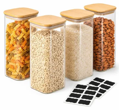 Produktbild von Set mit 4 eckigen Vorratsgläsern mit Deckel – 2000 ml Fassungsvermögen, ideal für Getreide und Lebensmittel