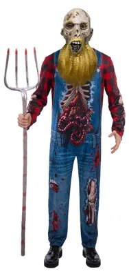 Produktbild von Hillbilly Zombie Kostüm mit Maske – Horror Zombie Overall mit Eingeweiden & Knochen Effekt | M/L L/XL | Herren Halloween Fasching Karneval Kostüm Größe: M/L