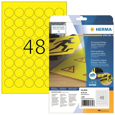 Obrázok produktu pre HERMA 8034, Žltá, Samolepiaci štítok, A4, Laser, Permanentný, Matte
