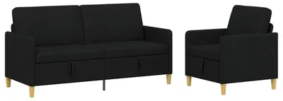 Image de Ensemble de canapés vidaXL avec rangement, 2 pièces, couleur noire, revêtement en polyester