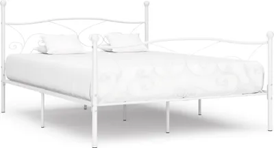 Zdjęcie produktu dla Rama łóżka ze stelażem z listw, biała, metalowa, 200 x 200 cm