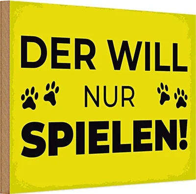Produktbild von Holzschild Hundeschild Hund will nur spielen 30x20cm