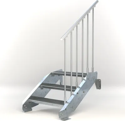 Produktbild von Stahltreppe 3 Stufen bis Höhe 64 cm, Laufbreite : 70 cm Geländer rechts ST 2 (31 / 31 mm gezackt)