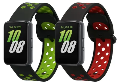 Produktbild von kwmobile 2x Uhrenarmband für Samsung Galaxy Fit 3 Armband - Fitnesstracker Band Set aus TPU Silikon - Ersatzarmband Smartwatch - Schwarz Rot Schwarz