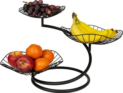 Produktbild von QUVIO Obstschale etagere dreilagig - Obstkorb - Obstschale schwarz - Servierschale - Tabletts - Display-Tabletts - Stahl - 26 x 50 x 33 cm (lxbxh) - Schwarz