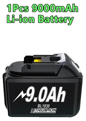 Immagine prodotto di Batteria per BL1830, BL1840, BL1850, BL1860, 18V - Batteria di ricambio agli ioni di litio - Alta capacità, 9000mAh - 1 pezzo - Con caricabatterie