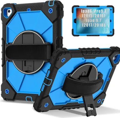 Obrázek produktu pro Pouzdro pro iPad 9,7 6th/5th Gen 2018/2017, pouzdro na tablet s 360° otočným popruhem na ruku a stojánkem černé modré