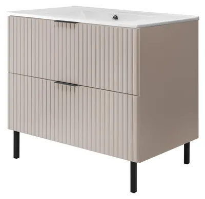 Obrázok produktu pre Skriňa do kúpeľne, materiál: kašmír, farba: čierna, s čiernou úchytkou, rozmer: 80 x 77 x 46 cm, šírka: 80 cm