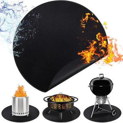 Produktbild von 24 Zoll runde Feuerfeste Grillmat - wasserdichte und ölbeständige Grillmat - Patio-Lawn Feuerfeste Grillmat - tragbar und recycelbar - für Garten, Terrasse, Rasen - Außen-Grillzubehör - schwarz