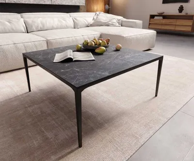 Produktbild von DELIFE Couchtisch Levente 85x85 cm Keramik Laminam® Nero Greco Anthrazit Gestell Metall Schwarz
