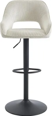 Produktbild von Set aus 2 Barhockern aus Cord und schwarzem Metall - Verstellbare Höhe - Creme - ZINEA