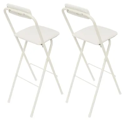 Immagine prodotto di Set di 2 sgabelli da bar pieghevoli - Sgabelli alti - Con schienale - Altezza seduta 75 cm - Struttura in metallo - Portata massima 125 kg - Colore: bianco