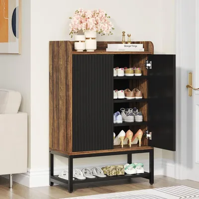Image de Armoire à chaussures - 73 x 35 x 105 cm - Meuble de rangement avec portes - Meuble d'entrée avec 5 étagères pour chaussures