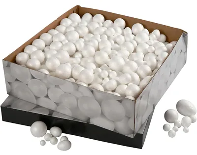 Produktbild von Styropor-Kugeln und -Eier, Größe 1,5-6,1 cm, Weiß, 550 Stk/ 1 Pck [HOB-54379]