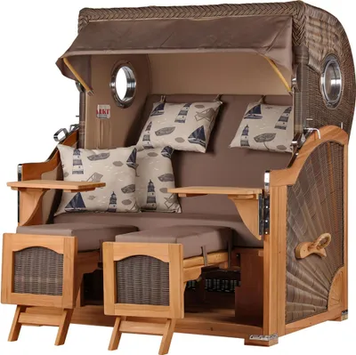 Produktbild von Strandkorb-Set - bene living - Ammersee Grande XL Teak - PE grau - Modell 540 - inkl. Liftersystem
