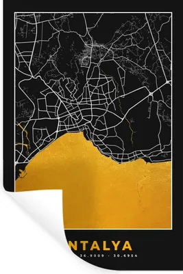 Produktbild von MuchoWow® Wandtattoo Wandsticker Wandaufkleber Antalya - Stadtplan - Gold - Karte 60x90 cm Selbstklebend und Repositionierbar - Sticker - Dekorfolie