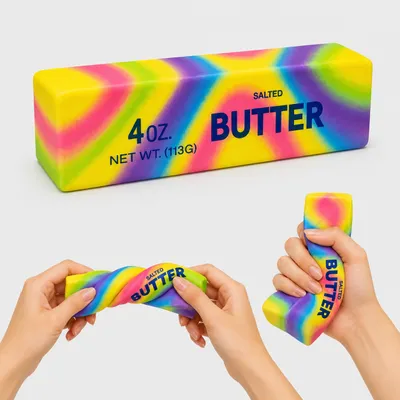 Produktbild von Butter Squishy Regenbogen – weiches Fidget Toy & Quetschspielzeug, KI-generiertes Bild