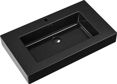Produktbild von BELVIT Aufsatzwaschbecken 80 cm Mattschwarz Mineralguss mit Überlauf
