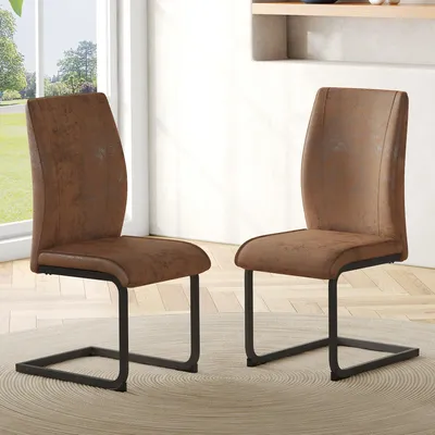 Image de Lot de 2 chaises de salle à manger, tissu technique marron, pieds en métal noir, ergonomiques, 99 cm