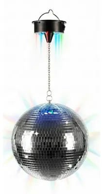 Obrázek produktu pro Relaxdays, disco koule, rotující, průměr 25 cm, zrcadlová koule s motorem a LED světelnými efekty, napájená bateriemi, vhodná pro party, stříbrná barva