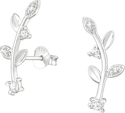 Produktbild von Blatt / Zweig Ohrstecker mehrfach: 925 Silber Ohrringe im Ear Cuff Look