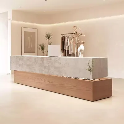 Image de Comptoir d'accueil pour location de vacances, comptoir de caisse, comptoir sobre, comptoir au style t discret  180 × 60 × 100 cm