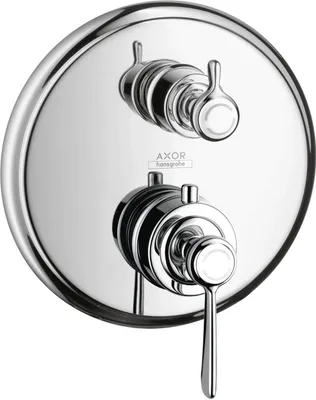 Zdjęcie produktu dla hansgrohe AXOR MONTREUX termostat podtynkowy z zaworem odpływowo-przelewowym i uchwytem ze szczotkowanego niklu