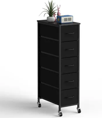 Productafbeelding van Smalle Ladekast - Opbergkast Stelling - Ruimte Besparen - Met Wielen - 42 x 26 x 91 cm - Zwart