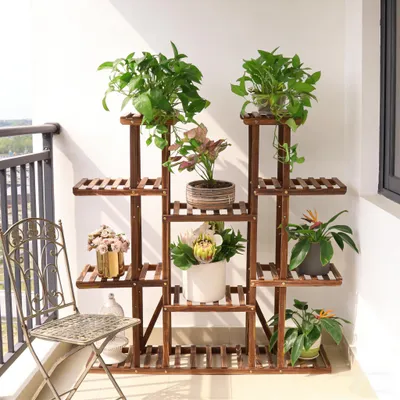 Image de FATIVO Étagère à Plantes en Bois : 115×25×116 cm Extra Grande, Porte-Plantes à 11 Niveaux, Étagère à Fleurs de Jardin, Support Multiniveau