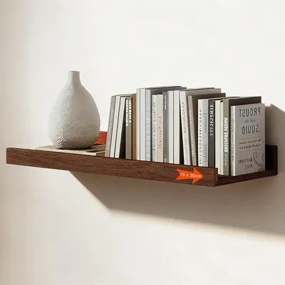 Produktbild von Schmale Wandablage 30 x 15 cm – Schwebendes Kiefernholzregal im minimalistischen Design, Wandregal aus Holz für Küche, Wohnzimmer und Büro, walnussfarbenes Wandregal aus Holz zur Wandmontage oder als Hängeregal.