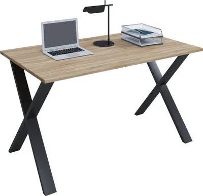Immagine prodotto di Scrivania in legno | H. 76 x W. 80 x D. 50 cm | Tavolo per computer semplice | piedini in metallo di alta qualità | Tavolo da lavoro | Mobili da ufficio - Lona U