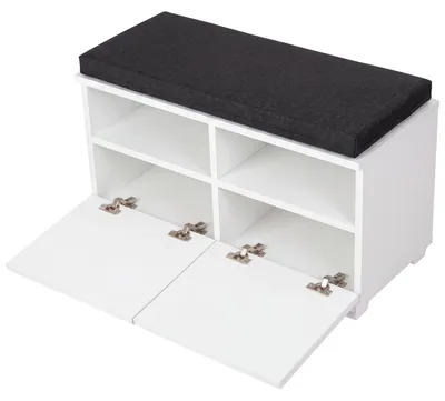 Produktbild von Schuhbank 'Brande' mit 4 Fächern 2 Klapptüren 80 x 35 x 42 cm Weiß / Schwarz