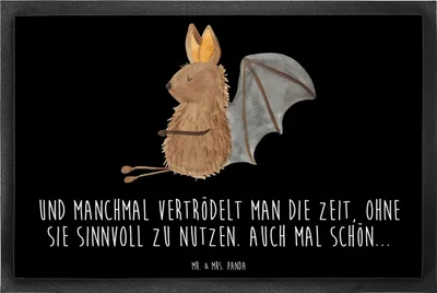 Produktbild von Mr. & Mrs. Panda Schmutzmatte Fledermaus Sitzen 60 x 90 cm - Schwarz - Geschenk, Motivation, Fledermäuse, Lustige Sprüche, Gummi-Fußmatte, fußmatte, Entspannen, Fussmatte