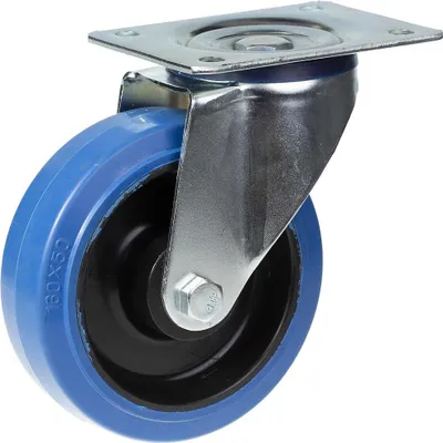Produktbild von 160-mm-Lenkrolle mit blauem Elastikgummi auf Nylon-Mittelrad