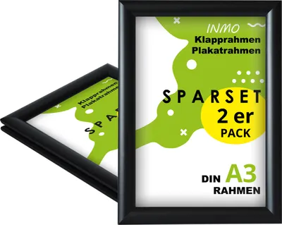 Produktbild von Klapprahmen Schwarz DIN A3 – 2 Stück, Aluminiumrahmen für Poster & Plakate, Wandmontage