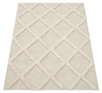 Produktbild von Paco Home Hochflor Teppich Wohnzimmer Shaggy 3D Optik Skandinavisches Muster Raute Weich 120x160 cm