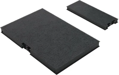 Two black carbon filters are shown on a white background. One is larger and in the foreground, while the other is smaller and in the background.