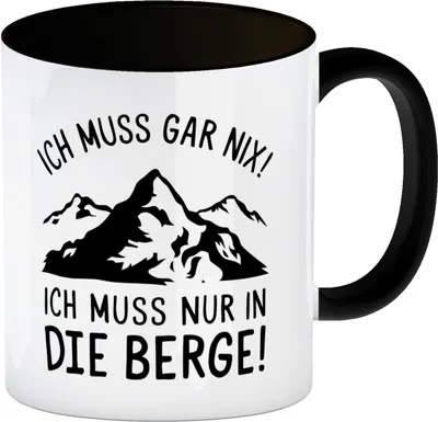 Produktbild von Ich muss nur in die Berge Kaffeebecher in schwarz