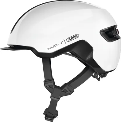 Produktbild von ABUS Fahrradhelm HUD-Y - mit magnetischem, aufladbarem LED-Rücklicht & Magnetverschluss - Stilsicherer Urban-Helm für den Alltag - für Damen und Herren - Weiß Glänzend, Größe M (54-58 cm)