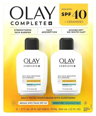 Zdjęcie produktu dla Olay Complete + Sensitive krem do twarzy na dzień z filtrem SPF 40, 177 ml, opakowanie 2 szt