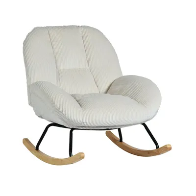 Produktbild von Meubles Cosy Skandinavischer Schaukelstuhl aus Cord mit Armlehnen für Wohn- oder Schlafzimmer, Beige – LITHOPS