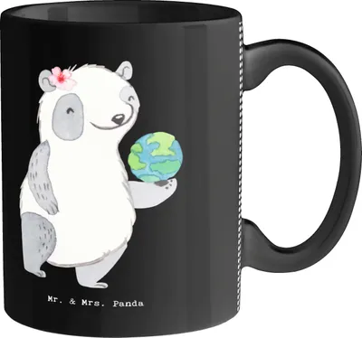 Produktbild von Mr. & Mrs. Panda Teetasse Touristikkauffrau Herz - Schwarz - Geschenk, Becher, Kaffeebecher, Teebecher, Kaffeetasse, cappuccinotasse, Tasse