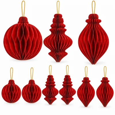 9 rote Papier-Weihnachtskugeln mit Magnetverschluss