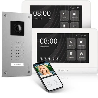 Produktbild von Entri LN Video Türsprechanlage, Video Türklingel mit App, 1 Familienhaus mit 2x7-Zoll HD-Monitor, 2-Draht, Unterputz, Video Full HD Kamera