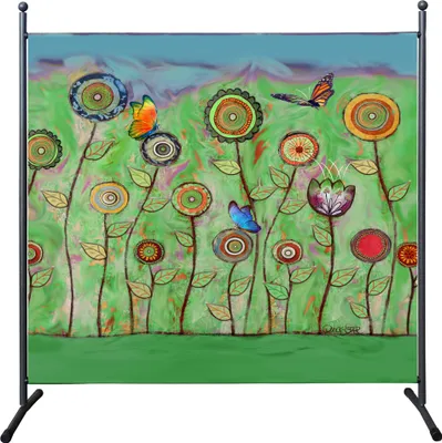 Produktbild von Paravent Outdoor Wetterfest 180 x 178 cm Green Flowers | Raumteiler Stellwand Innen | Garten & Balkon Sichtschutz Blickdicht