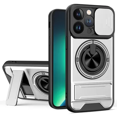 Obrázek produktu pro Magnetické pouzdro pro iPhone 13 Pro Ochranné pouzdro s posuvným krytem fotoaparátu a kroužkovým stojánkem Stříbrná