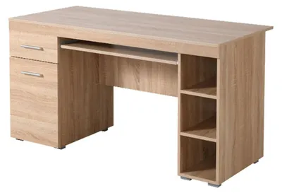 Produktbild von Schreibtisch Dmora Massafra 145x66x76h cm Eichenbraun, eine Schublade 5 Regale