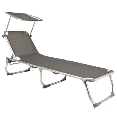 Image de Chaise longue de jardin, pare-soleil, réglable, gris, L 188 cm, KISO